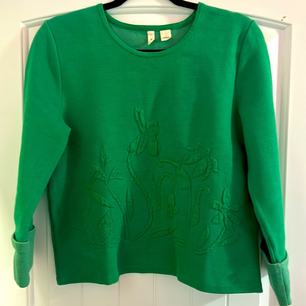 Anthropologie Moth Green Embossed Floral Sweater Size Small